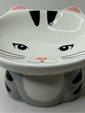 Spectrum Designz Cat Bowl Elevated Pedestal Ceramic Cat Face Bowl New